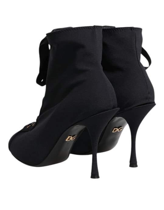 Dolce & Gabbana Black Stiletto Heels Lace Up Boots Shoes - Image 5