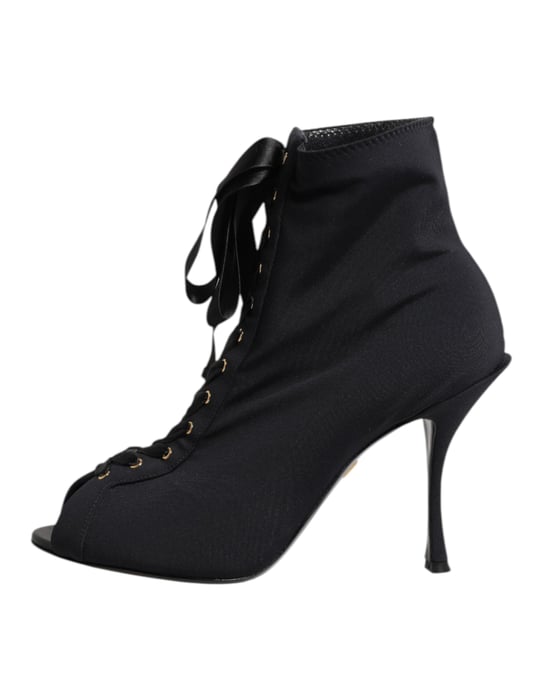 Dolce & Gabbana Black Stiletto Heels Lace Up Boots Shoes - Image 6