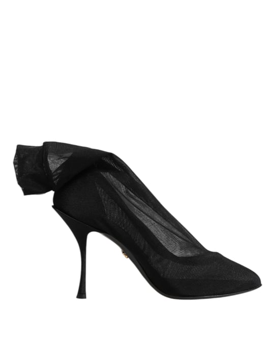 Dolce & Gabbana Zwarte Zijde Stretch Gaas Soklaarzen Schoenen - Image 1