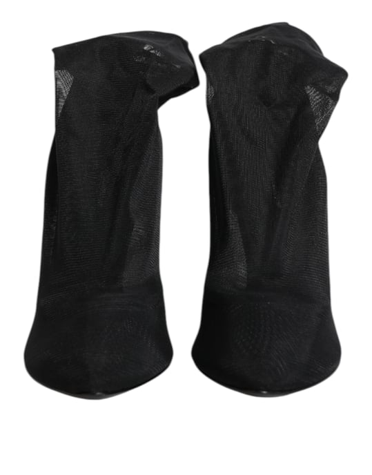 Dolce & Gabbana Zwarte Zijde Stretch Gaas Soklaarzen Schoenen - Image 2