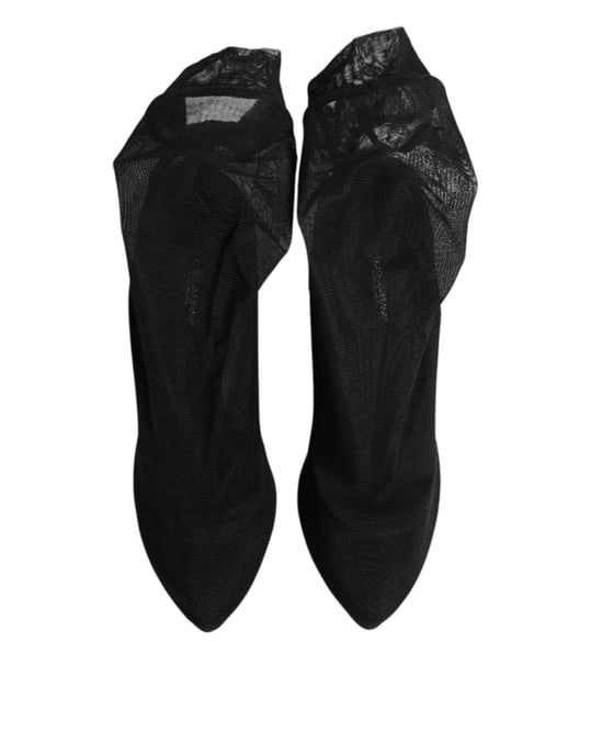 Dolce & Gabbana Zwarte Zijde Stretch Gaas Soklaarzen Schoenen - Image 3