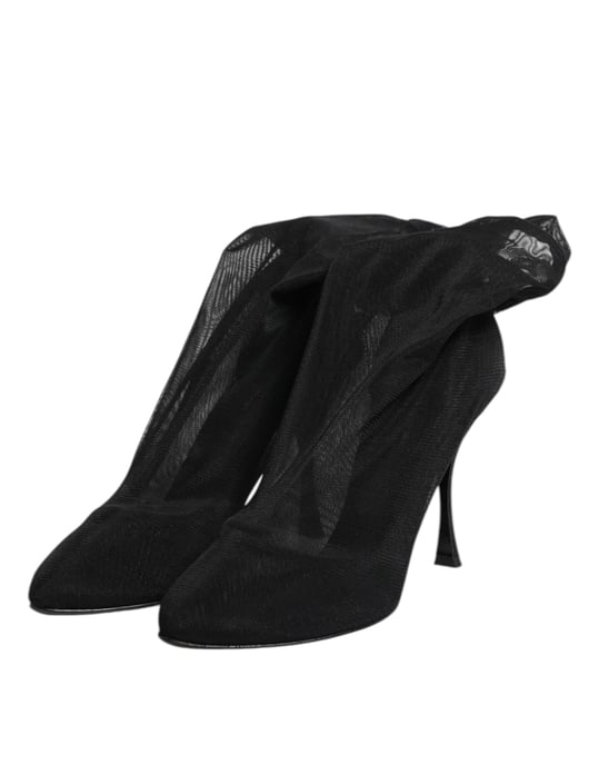 Dolce & Gabbana Zwarte Zijde Stretch Gaas Soklaarzen Schoenen - Image 4