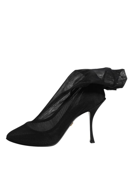 Dolce & Gabbana Zwarte Zijde Stretch Gaas Soklaarzen Schoenen - Image 6
