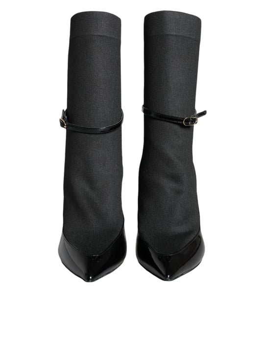 Dolce & Gabbana Svarta Läder Stiletto Boots Sömskor - Image 2