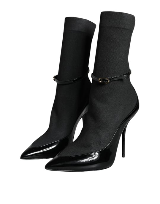 Dolce & Gabbana Svarta Läder Stiletto Boots Sömskor - Image 3