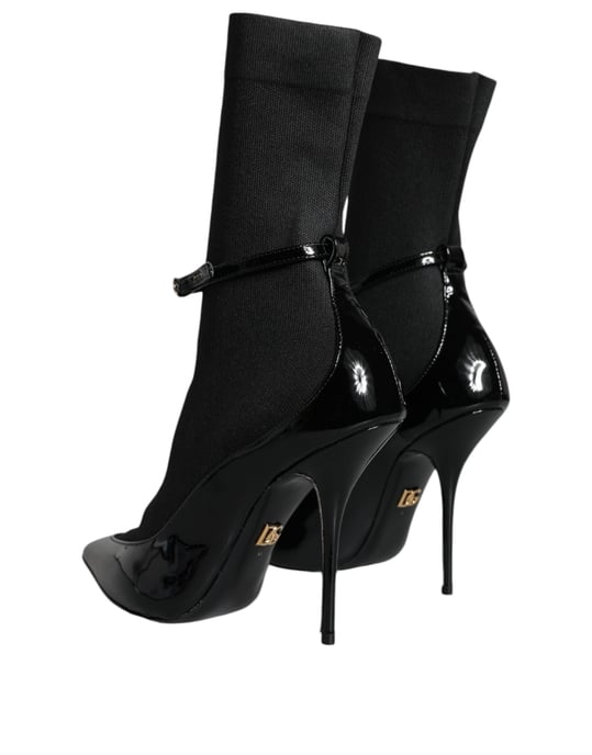 Dolce & Gabbana Svarta Läder Stiletto Boots Sömskor - Image 4