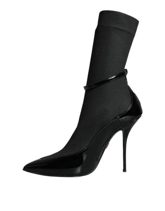 Dolce & Gabbana Svarta Läder Stiletto Boots Sömskor - Image 5