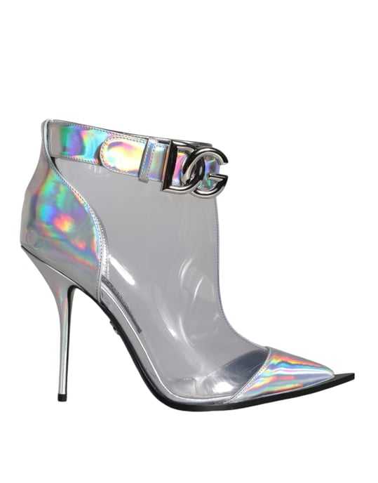 Dolce & Gabbana Silver Iridescent PVC Spetsiga Korta Stövlar Skor - Image 1