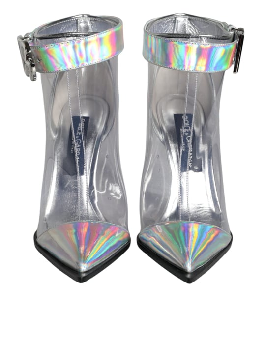Dolce & Gabbana Silver Iridescent PVC Spetsiga Korta Stövlar Skor - Image 2