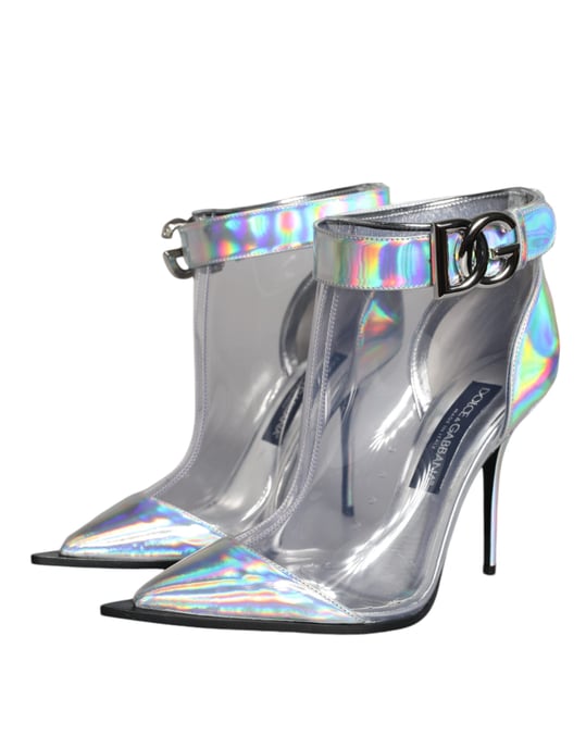 Dolce & Gabbana Silver Iridescent PVC Spetsiga Korta Stövlar Skor - Image 3