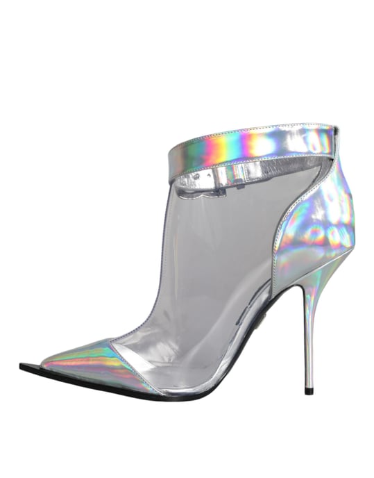 Dolce & Gabbana Silver Iridescent PVC Spetsiga Korta Stövlar Skor - Image 4