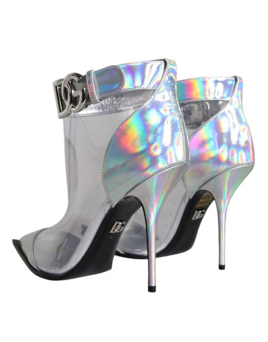 Dolce & Gabbana Silver Iridescent PVC Spetsiga Korta Stövlar Skor - Image 5