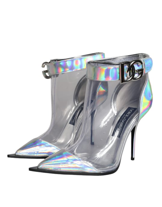 Dolce & Gabbana Silver Iridescent PVC Spetsiga Korta Stövlar Skor - Image 6
