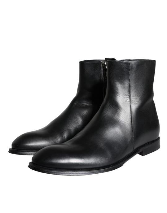 Dolce & Gabbana Zwarte Kalfsleren Heren Enkellaarsjes Heren Schoenen - Image 3