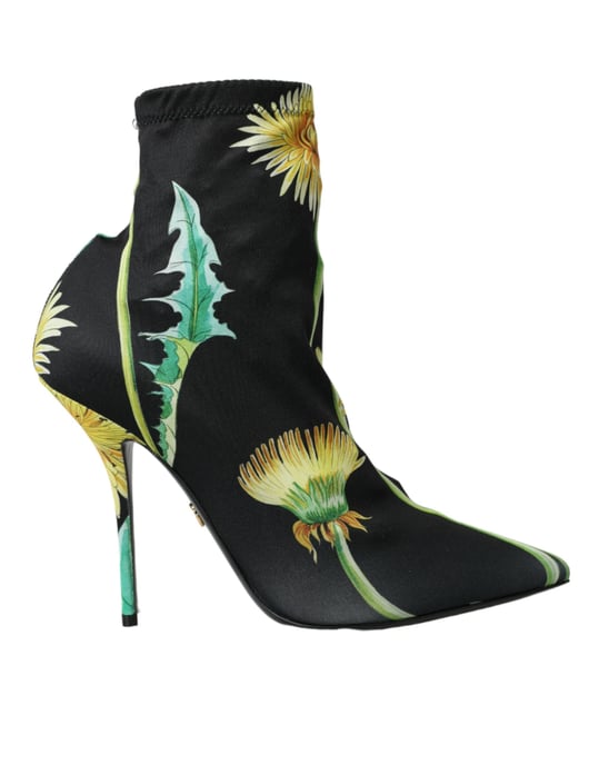 Dolce & Gabbana Svarta Blommiga Jersey Stretch Ankelstövlar Skor - Image 1