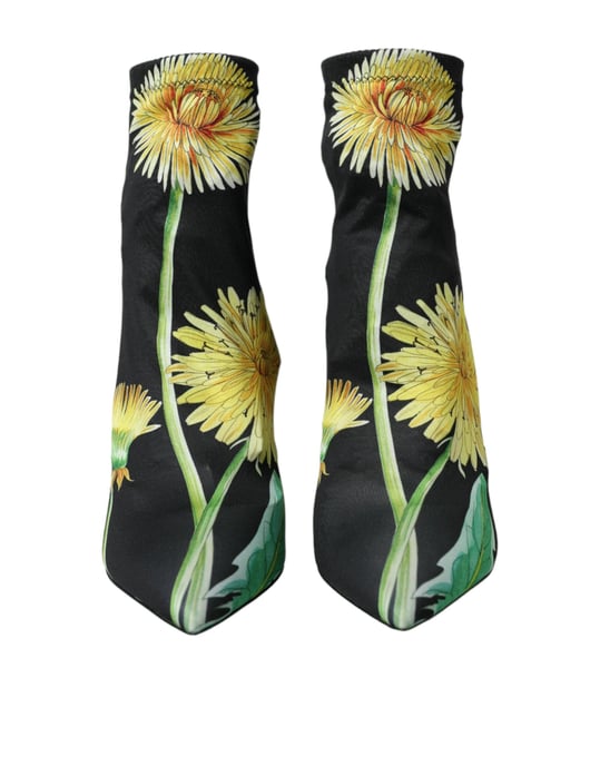 Dolce & Gabbana Svarta Blommiga Jersey Stretch Ankelstövlar Skor - Image 2