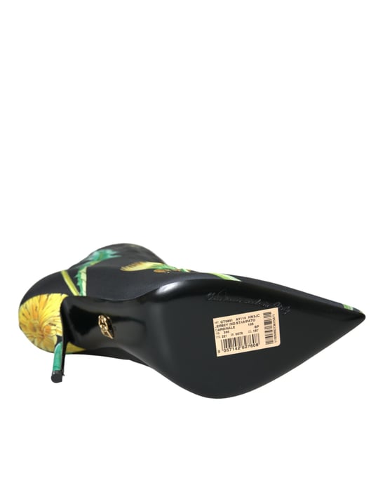 Dolce & Gabbana Svarta Blommiga Jersey Stretch Ankelstövlar Skor - Image 6