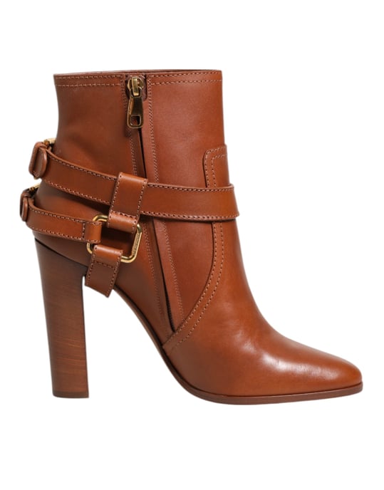 Dolce & Gabbana Bruine Leren DG Logo Gesp Enkelboots Schoenen - Image 1