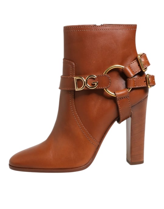 Dolce & Gabbana Bruine Leren DG Logo Gesp Enkelboots Schoenen - Image 2