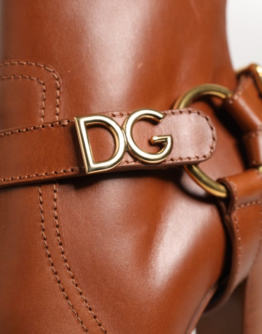 Dolce & Gabbana Bruine Leren DG Logo Gesp Enkelboots Schoenen - Image 3
