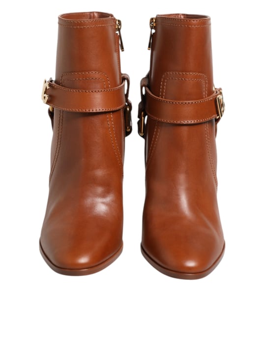 Dolce & Gabbana Bruine Leren DG Logo Gesp Enkelboots Schoenen - Image 4