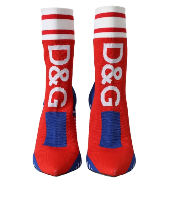 Dolce & Gabbana Röda Blå Stretch Socken Stil Korta Stövlar Logotyp Skor - Image 2