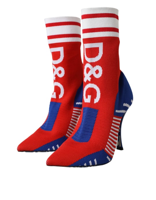 Dolce & Gabbana Röda Blå Stretch Socken Stil Korta Stövlar Logotyp Skor - Image 3
