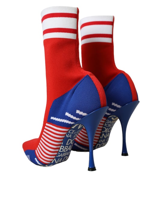 Dolce & Gabbana Röda Blå Stretch Socken Stil Korta Stövlar Logotyp Skor - Image 4