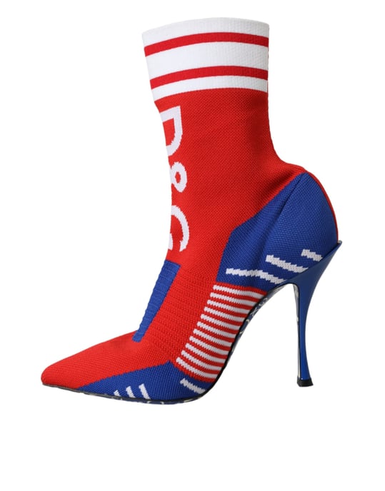 Dolce & Gabbana Röda Blå Stretch Socken Stil Korta Stövlar Logotyp Skor - Image 5