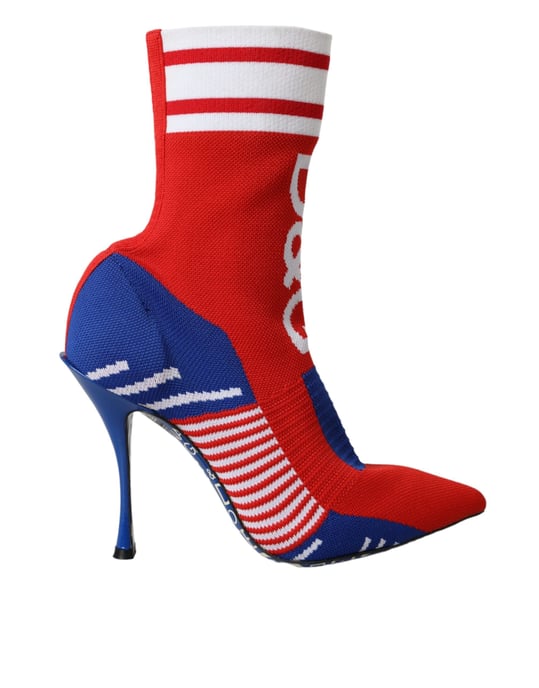 Dolce & Gabbana Röda Blå Stretch Socken Stil Korta Stövlar Logotyp Skor - Image 6