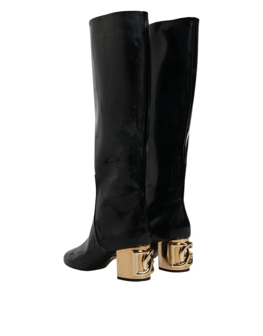 Dolce & Gabbana Svarta Patenterade Läder Vally Höga Stövlar Skor - Image 5