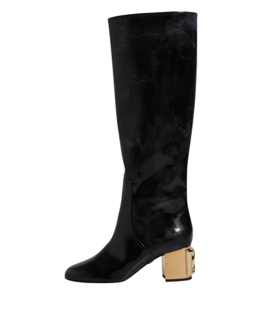 Dolce & Gabbana Svarta Patenterade Läder Vally Höga Stövlar Skor - Image 6