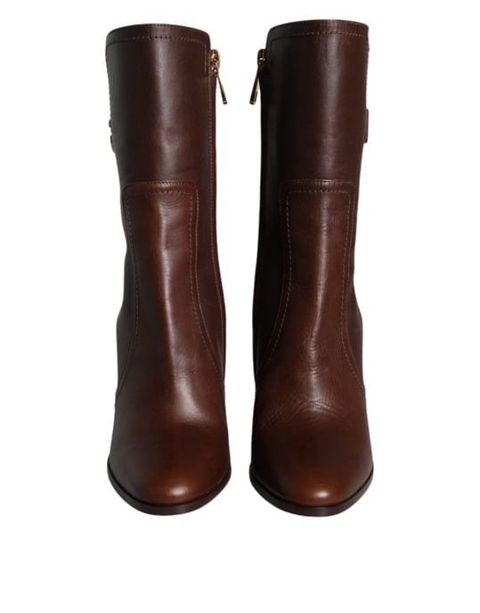 Dolce & Gabbana Bruine Leren Hakken Enkelboots Schoenen - Image 2
