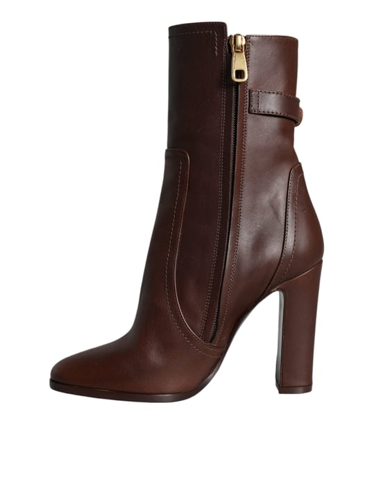 Dolce & Gabbana Bruine Leren Hakken Enkelboots Schoenen - Image 4