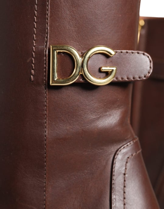 Dolce & Gabbana Bruine Leren Hakken Enkelboots Schoenen - Image 5