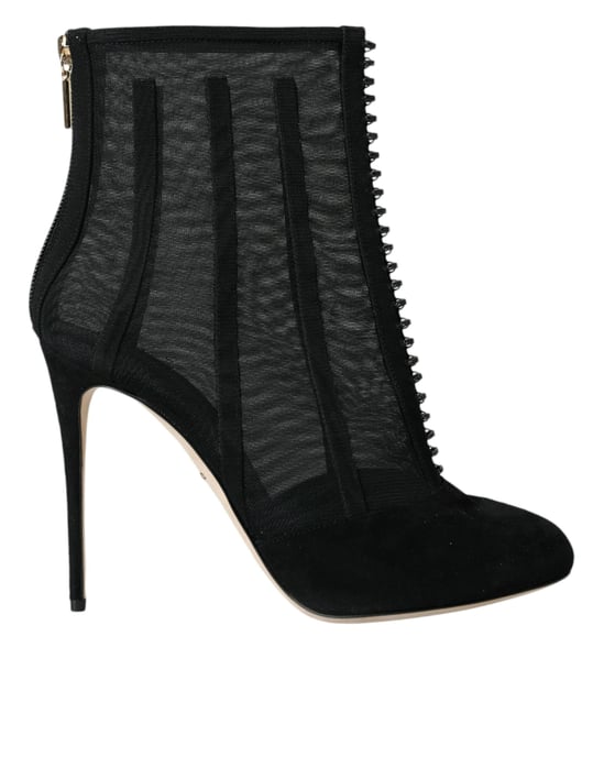Dolce & Gabbana Svart Nät Stiletto Klack Ankelstövlar Skor - Image 1