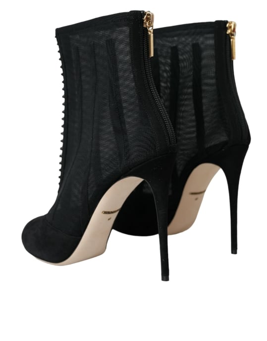 Dolce & Gabbana Svart Nät Stiletto Klack Ankelstövlar Skor - Image 3