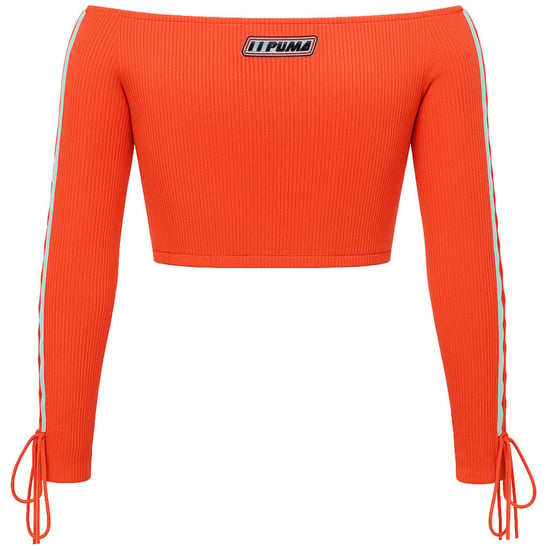 Puma x Rihanna Fenty Laced Sleeve Womens Red Cropped Sweater - Image 3
