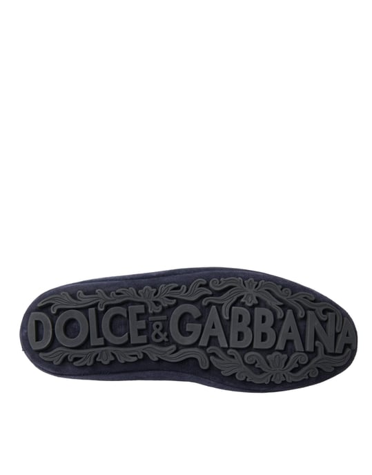 Dolce & Gabbana Blue Leather Suede Crystal Crown Loafers Shoes - Image 6