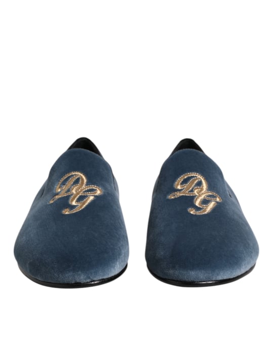 Dolce & Gabbana Blauwe Fluwelen DG Logo Instapschoenen Formele Schoenen - Image 2