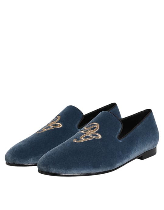 Dolce & Gabbana Blauwe Fluwelen DG Logo Instapschoenen Formele Schoenen - Image 4