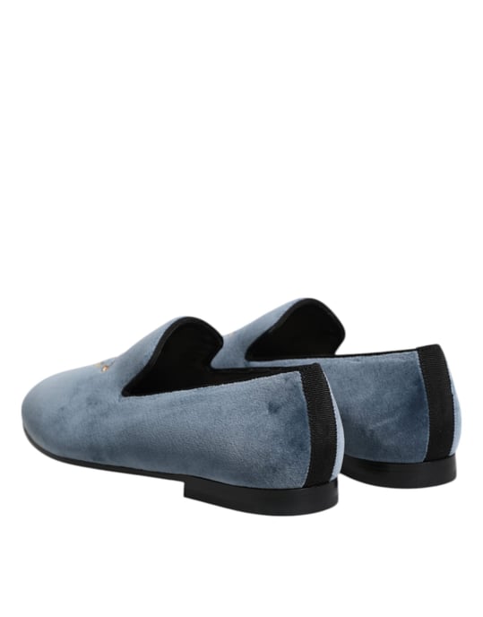 Dolce & Gabbana Blauwe Fluwelen DG Logo Instapschoenen Formele Schoenen - Image 5