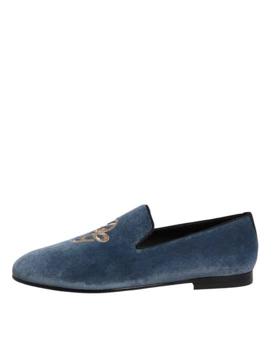Dolce & Gabbana Blauwe Fluwelen DG Logo Instapschoenen Formele Schoenen - Image 6