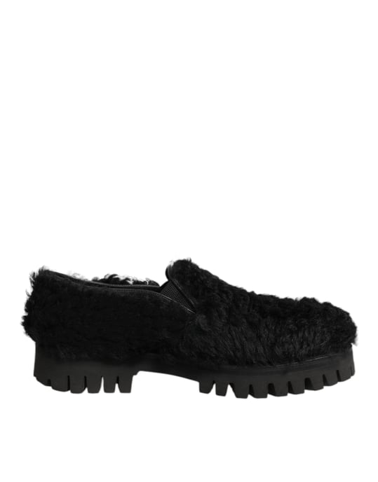 Dolce & Gabbana Jurk Zwarte Bont Leren Slippers Heren Schoenen - Image 1