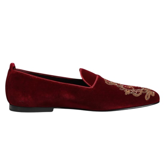 Dolce & Gabbana Rood Fluweel Gouden Kroon Heren Instappers - Image 2