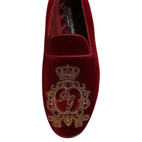 Dolce & Gabbana Rood Fluweel Gouden Kroon Heren Instappers - Image 4