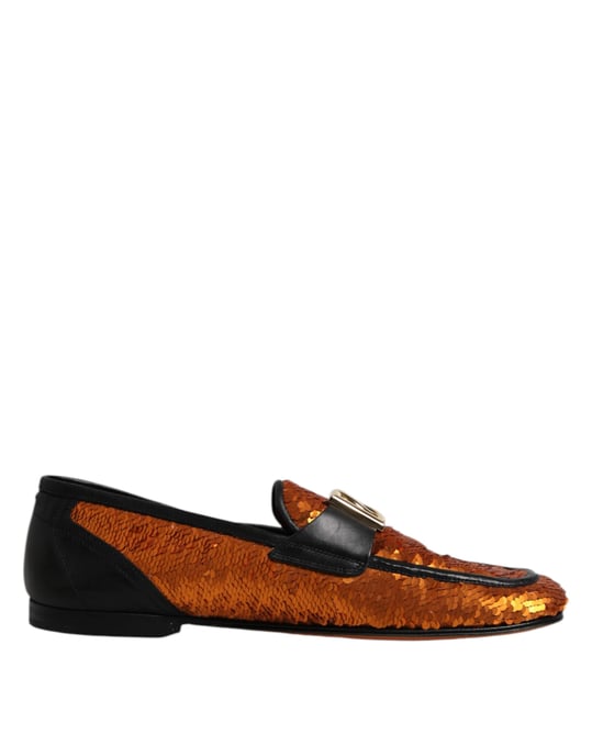 Dolce & Gabbana Oranje Pailletten Versierde Heren Loafers Schoenen - Image 1