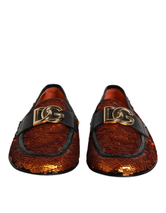 Dolce & Gabbana Oranje Pailletten Versierde Heren Loafers Schoenen - Image 2