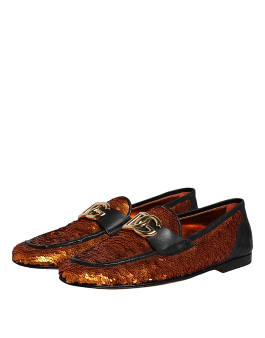 Dolce & Gabbana Oranje Pailletten Versierde Heren Loafers Schoenen - Image 4