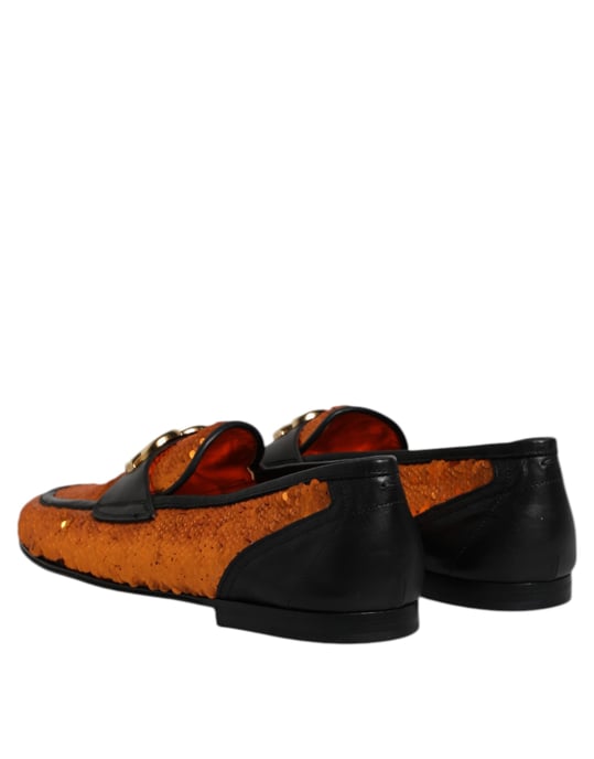 Dolce & Gabbana Oranje Pailletten Versierde Heren Loafers Schoenen - Image 5